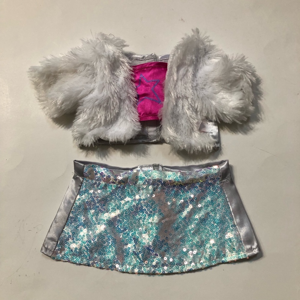 Build-A-Bear Workshop Honey Girls Faux Fur Sequin Skirt Outfit